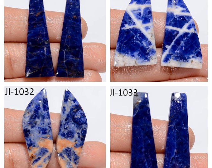 Natural Sodalite Fancy Shape Front Drilled Smooth Cabochon Matching Pairs, Semi-Precious Gemstones For Jewelry Making