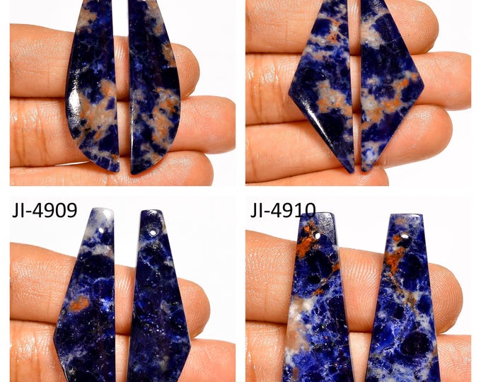 Natural Sodalite Fancy Shape Front Drilled Smooth Cabochon Matching Pairs, Semi-Precious Gemstones For Jewelry Making