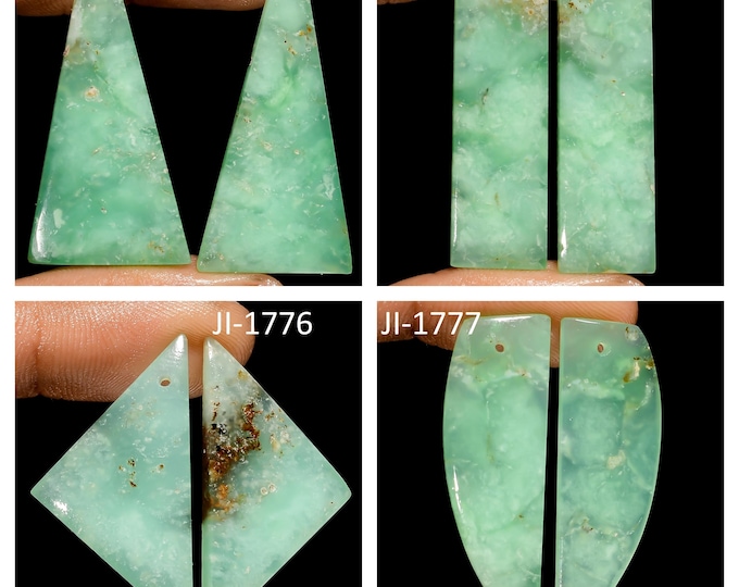 Natural Chrysoprase Fancy Shape Front Drilled Smooth Cabochon Matching Pairs, Semi-Precious Gemstones For Jewelry Making