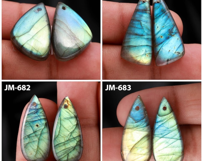 Natural Labradorite Fancy Shape Front Drilled Smooth Cabochon Matching Pairs, Semi-Precious Gemstones For Jewelry Making