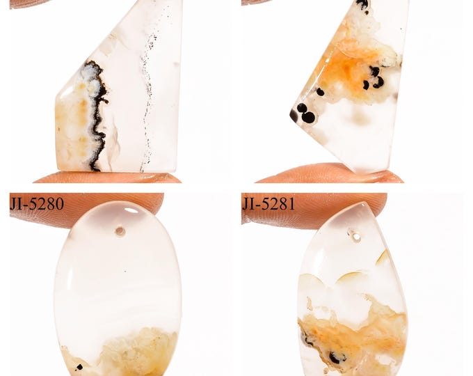 Natural Plume Agate Fancy Shape Front Drilled Smooth Cabochon Single Pieces, Semi-Precious Gemstones For Jewelry Making