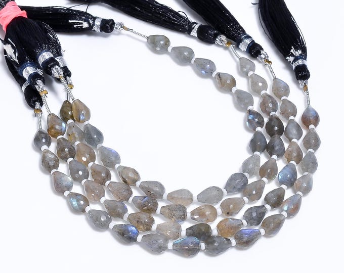Natural Labradorite Faceted Center Drilled Teardrop Shape 6mm x 8mm, Semi-Precious Gemstones For Jewelry Making