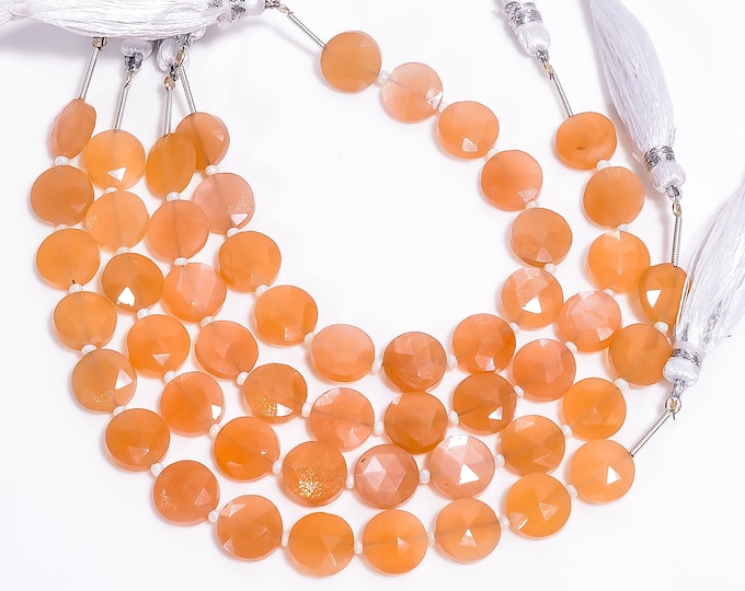 Peach Moonstone Faceted Center Drilled Coin Shape 10.25mm, Semi-Precious Gemstones For Jewelry Making