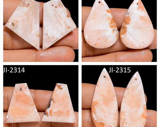 Natural Scolecite Fancy Shape Front Drilled Smooth Cabochon Matching Pairs, Semi-Precious Gemstones For Jewelry Making
