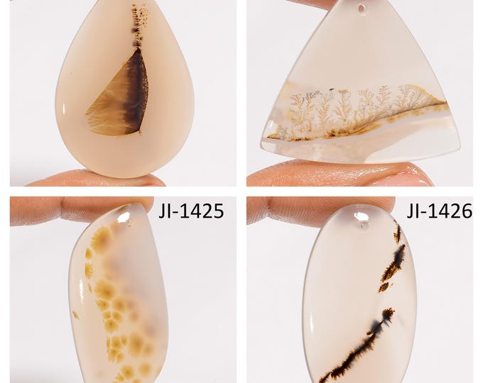 Natural Dendrite Agate Fancy Shape Front Drilled Smooth Cabochon Single Pieces, Semi-Precious Gemstones For Jewelry Making
