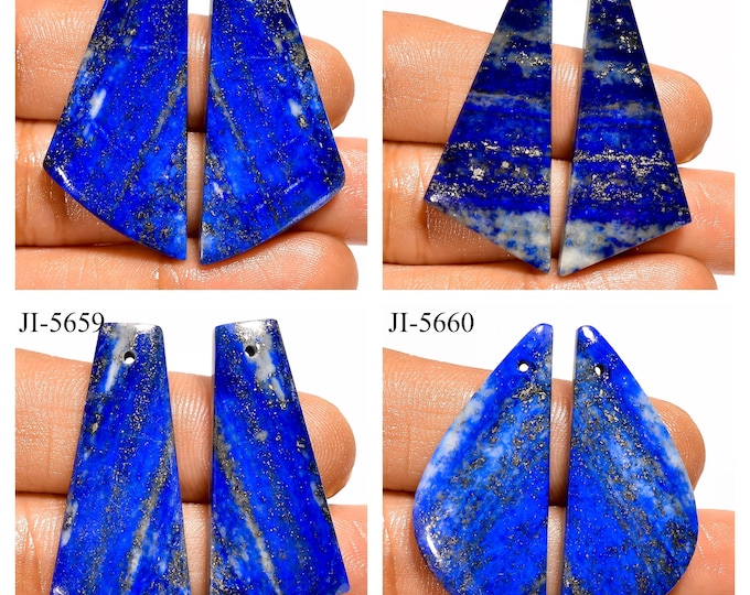 Natural Lapis Lazuli Fancy Shape Front Drilled Smooth Cabochon Matching Pairs, Semi-Precious Gemstones For Jewelry Making