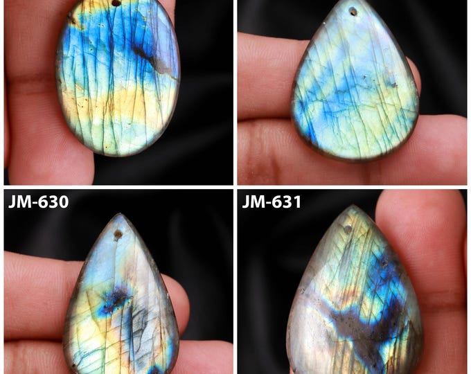 Natural Labradorite Fancy Shape Front Drilled Smooth Cabochon Single Pieces, Semi-Precious Gemstones For Jewelry Making