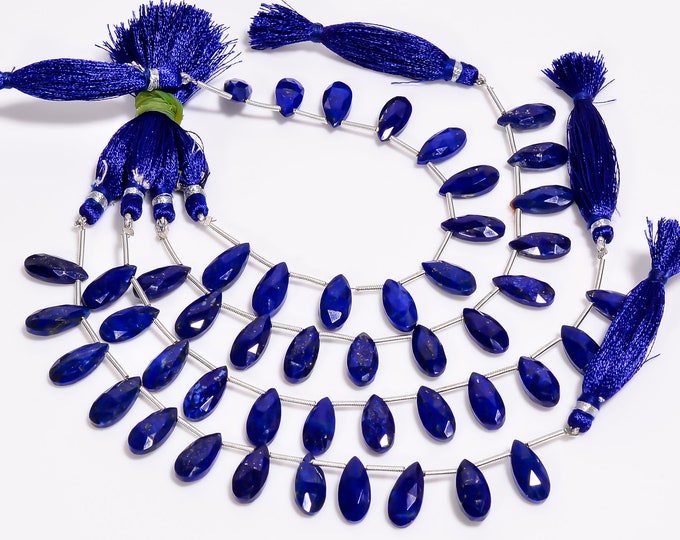Lapis Lazuli Faceted Side Drilled Pear Shape Briolette 7mm x 14mm, Semi-Precious Gemstones For Jewelry Making