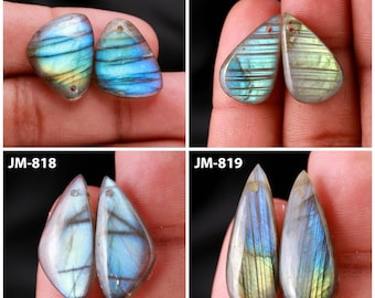Natural Labradorite Fancy Shape Front Drilled Smooth Cabochon Matching Pairs, Semi-Precious Gemstones For Jewelry Making