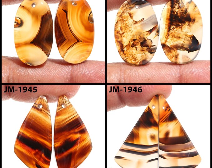 Natural Montana Agate Fancy Shape Front Drilled Smooth Cabochon Matching Pairs, Semi-Precious Gemstones For Jewelry Making