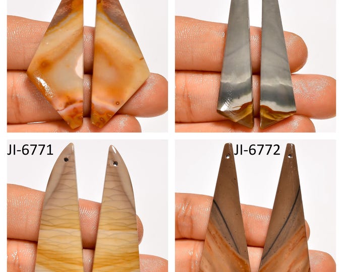 Natural Polychrome Jasper Fancy Shape Front Drilled Smooth Cabochon Matching Pairs, Semi-Precious Gemstones For Jewelry Making