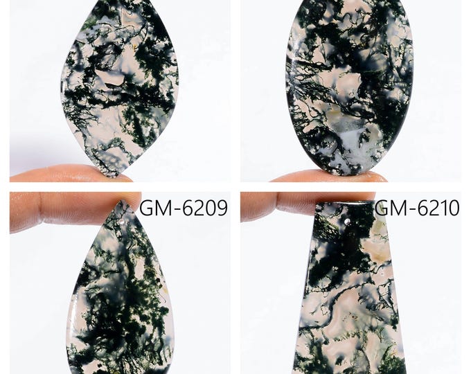 Natural Moss Agate Fancy Shape Front Drilled Smooth Cabochon Single Pieces, Semi-Precious Gemstones For Jewelry Making