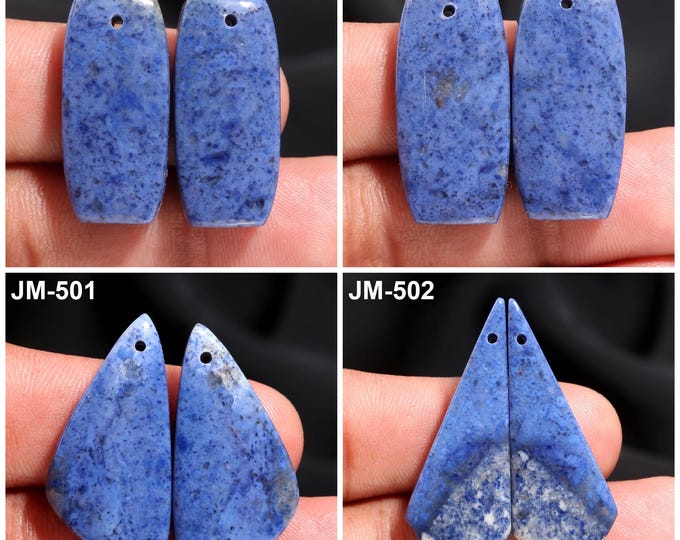 Natural Dumortierite Fancy Shape Front Drilled Smooth Cabochon Matching Pairs, Semi-Precious Gemstones For Jewelry Making