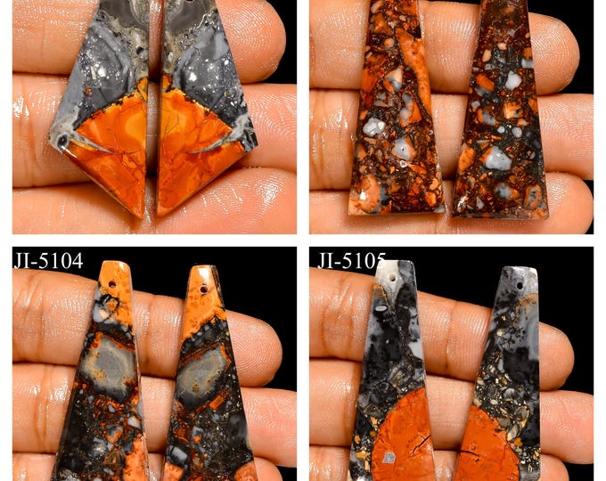Natural Maligano Jasper Fancy Shape Front Drilled Smooth Cabochon Matching Pairs, Semi-Precious Gemstones For Jewelry Making
