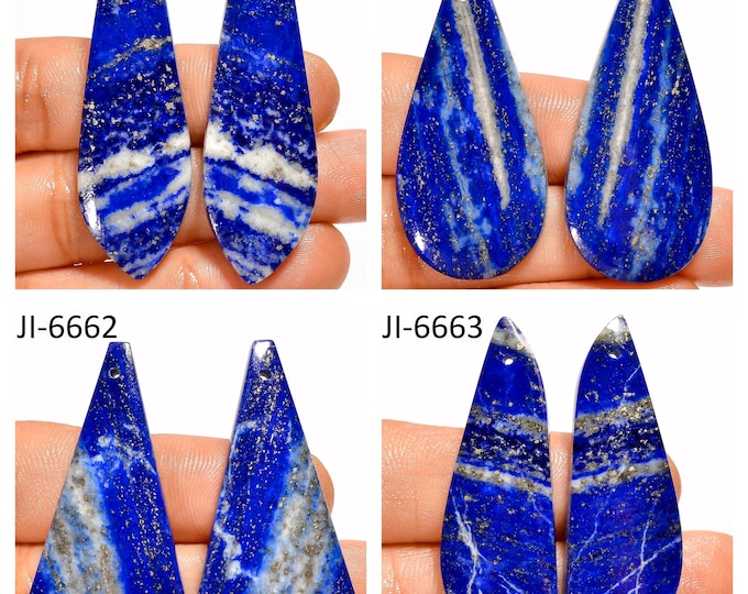 Natural Lapis Lazuli Fancy Shape Front Drilled Smooth Cabochon Matching Pairs, Semi-Precious Gemstones For Jewelry Making