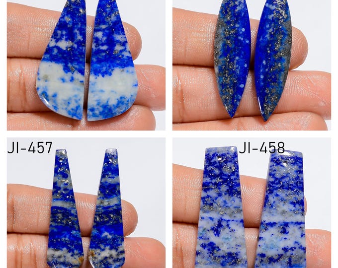 Natural Lapis Lazuli Fancy Shape Front Drilled Smooth Cabochon Matching Pairs, Semi-Precious Gemstones For Jewelry Making