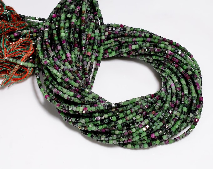 Natural Ruby Zoisite Faceted Center Drilled Cube Shape 2.40mm, Semi-Precious Gemstones For Jewelry Making