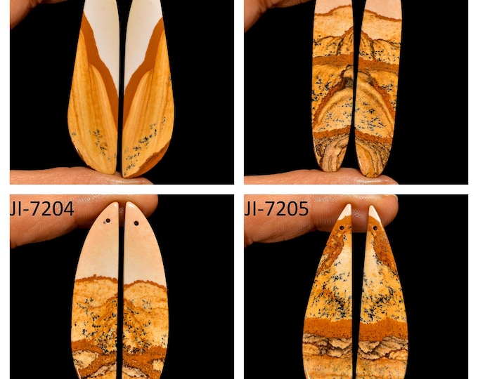 Natural Picture Jasper Fancy Shape Front Drilled Smooth Cabochon Matching Pairs, Semi-Precious Gemstones For Jewelry Making