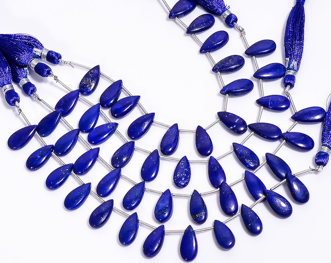 Natural Lapis Lazuli Non-Faceted Smooth Side Drilled Pear Shape Briolette 7mm x 15mm, Semi-Precious Gemstones For Jewelry Making