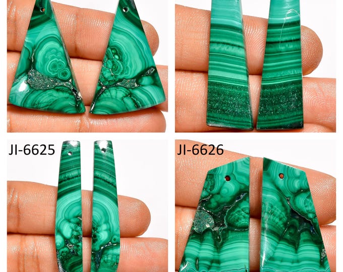 Natural Malachite Fancy Shape Front Drilled Smooth Cabochon Matching Pairs, Semi-Precious Gemstones For Jewelry Making