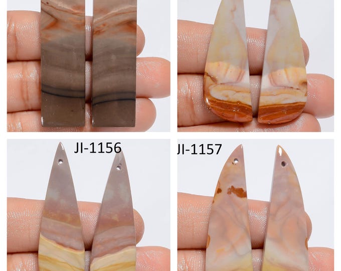 Natural Polychrome Jasper Fancy Shape Front Drilled Smooth Cabochon Matching Pairs, Semi-Precious Gemstones For Jewelry Making
