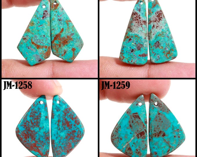 Natural Chrysocolla Fancy Shape Front Drilled Smooth Cabochon Matching Pairs, Semi-Precious Gemstones For Jewelry Making