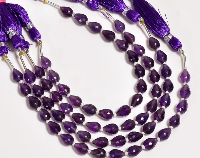 Amethyst Faceted Center Drilled Teardrop Shape 6mm x 8mm, Semi-Precious Gemstones For Jewelry Making