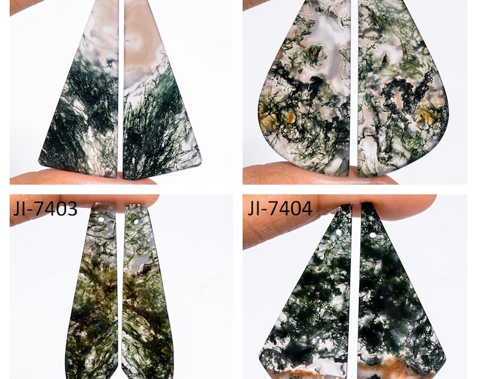 Natural Moss Agate Fancy Shape Front Drilled Smooth Cabochon Matching Pairs, Semi-Precious Gemstones For Jewelry Making