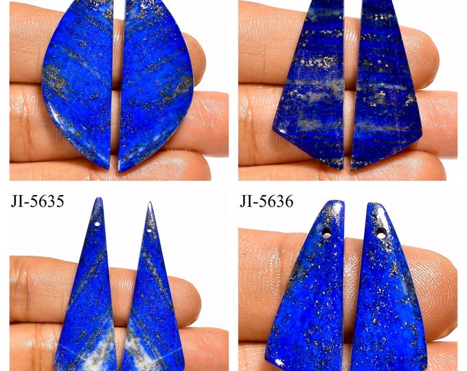 Natural Lapis Lazuli Fancy Shape Front Drilled Smooth Cabochon Matching Pairs, Semi-Precious Gemstones For Jewelry Making