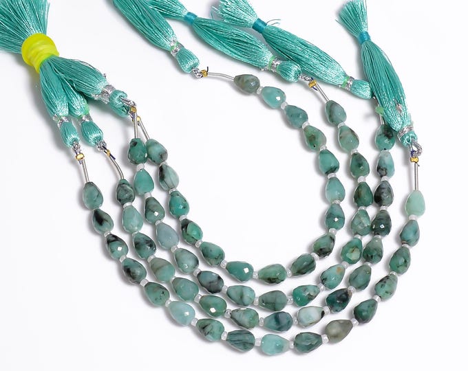 Natural Emerald Faceted Center Drilled Teardrop Shape 6mm x 8mm, Precious Gemstones For Jewelry Making