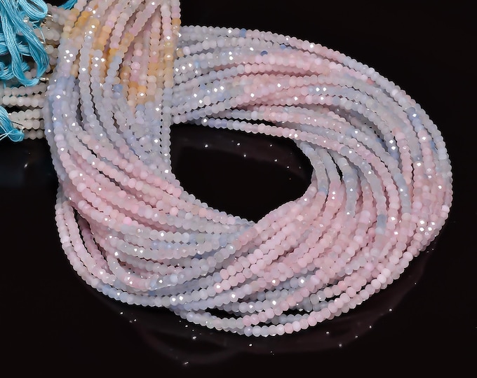 Natural Aquamarine/Morganite Combo Micro Faceted Center Drilled Rondelle Shape 2.90mm, Semi-Precious Gemstones For Jewelry Making