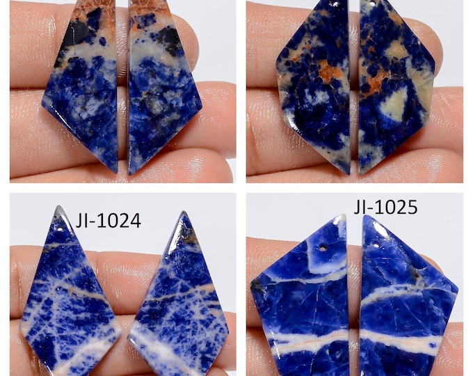 Natural Sodalite Fancy Shape Front Drilled Smooth Cabochon Matching Pairs, Semi-Precious Gemstones For Jewelry Making
