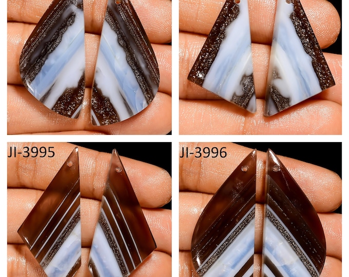 Natural Owyhee Blue Opal Fancy Shape Front Drilled Smooth Cabochon Matching Pairs, Semi-Precious Gemstones For Jewelry Making