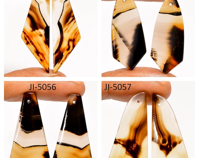 Natural Montana Agate Fancy Shape Front Drilled Smooth Cabochon Matching Pairs, Semi-Precious Gemstones For Jewelry Making