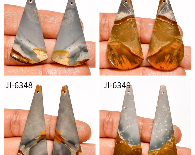 Natural Polychrome Jasper Fancy Shape Front Drilled Smooth Cabochon Matching Pairs, Semi-Precious Gemstones For Jewelry Making