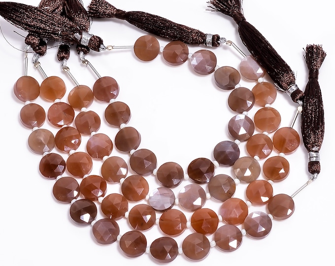 Chocolate Moonstone Faceted Center Drilled Coin Shape 10.25mm, Semi-Precious Gemstones For Jewelry Making