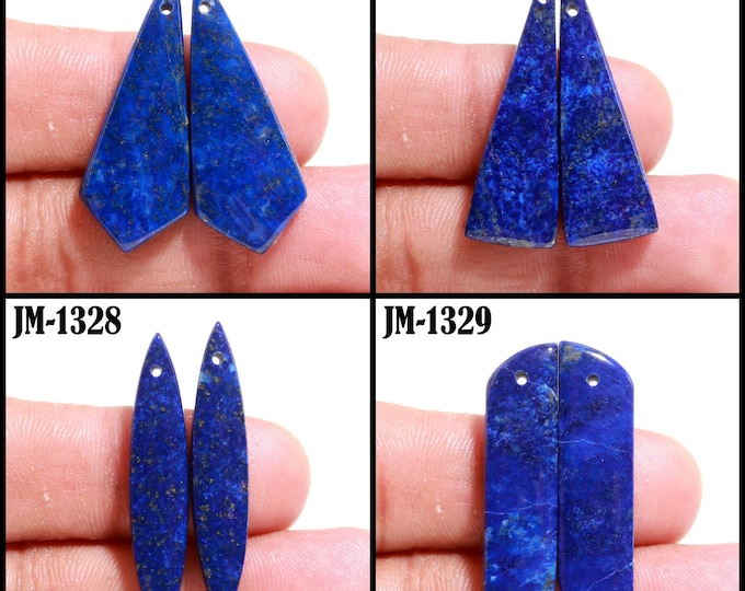 Natural Lapis Lazuli Fancy Shape Front Drilled Smooth Cabochon Matching Pairs, Semi-Precious Gemstones For Jewelry Making