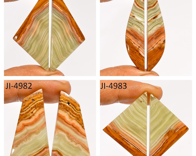 Natural Banded Calcite Fancy Shape Front Drilled Smooth Cabochon Matching Pairs, Semi-Precious Gemstones For Jewelry Making