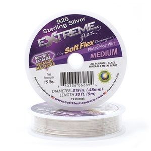 Soft Flex Sterling Silver Plated Color Medium .019 Inch Diameter Size, 19 Strands Beading Wire, 30 Foot Spool For Jewelry Making