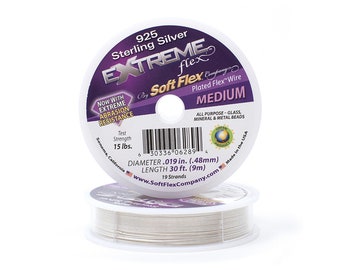 Soft Flex Sterling Silver Medium Size Beading Wire, 30 Foot Spool For Jewelry Making