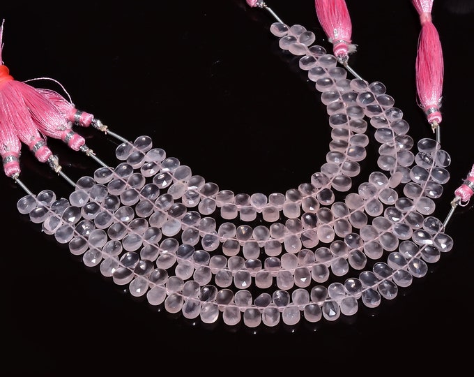 Rose Quartz Faceted Side Drilled Pear Shape Briolette 5mm x 7mm, Semi-Precious Gemstones For Jewelry Making