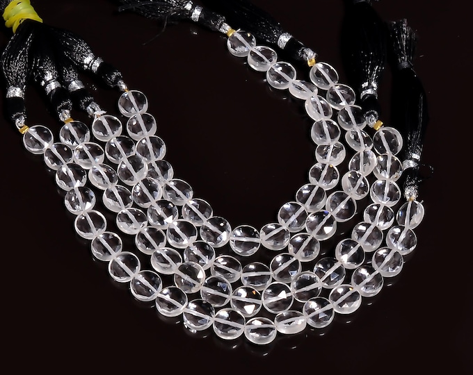 Natural Crystal Quartz Faceted Center Drilled Coin Shape 8.25mm, Semi-Precious Gemstones For Jewelry Making