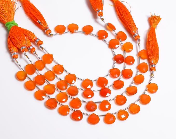 Carnelian Faceted Side Drilled Heart Shape Briolette 10mm, Semi-Precious Gemstones For Jewelry Making