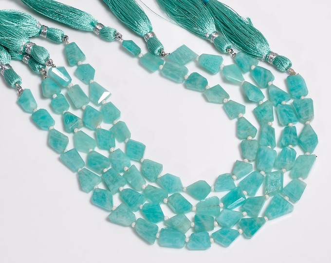 Amazonite Faceted Center Drilled Nugget Free Form Shape 6mm x 9mm, Semi-Precious Gemstones For Jewelry Making