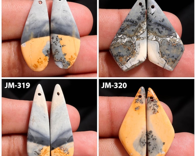 Natural Maligano Jasper Fancy Shape Front Drilled Smooth Cabochon Matching Pairs, Semi-Precious Gemstones For Jewelry Making