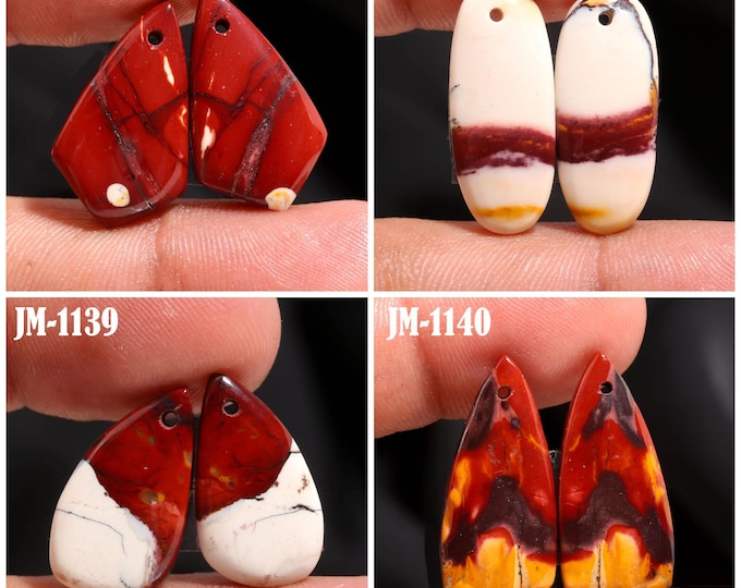 Natural Mookaite Jasper Fancy Shape Front Drilled Smooth Cabochon Matching Pairs, Semi-Precious Gemstones For Jewelry Making