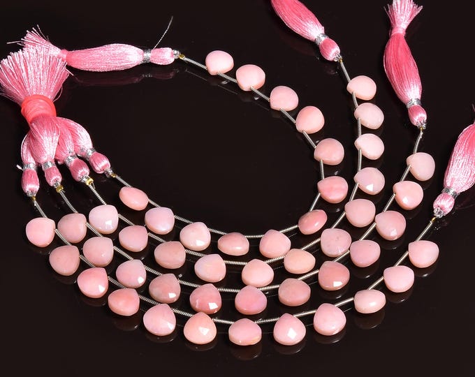 Natural Pink Opal Faceted Side Drilled Heart Shape Briolette 10.25mm, Semi-Precious Gemstones For Jewelry Making