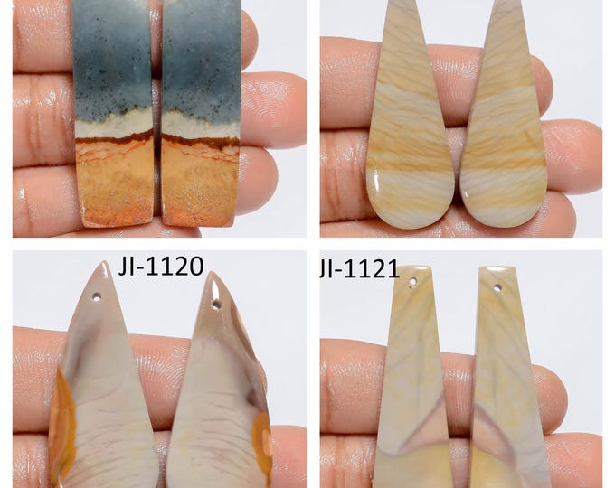 Natural Polychrome Jasper Fancy Shape Front Drilled Smooth Cabochon Matching Pairs, Semi-Precious Gemstones For Jewelry Making