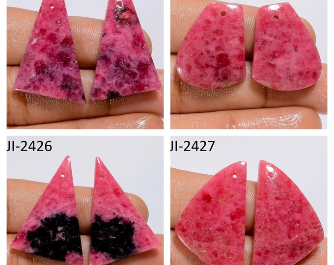 Natural Rhodonite Fancy Shape Front Drilled Smooth Cabochon Matching Pairs, Semi-Precious Gemstones For Jewelry Making