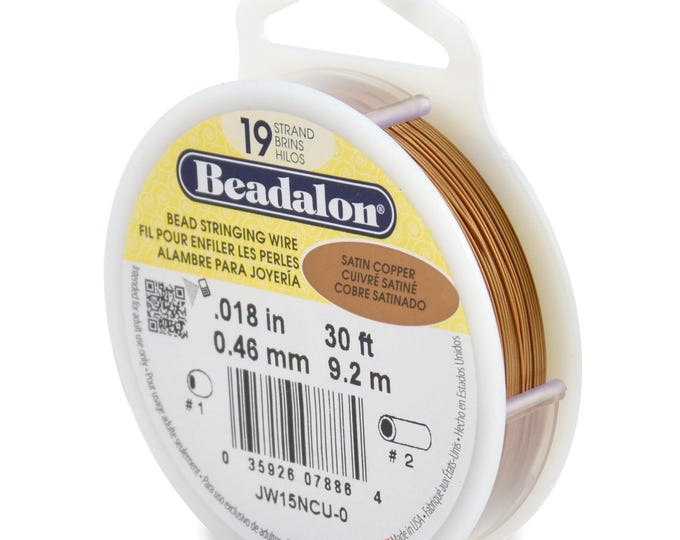 Beadalon Satin Copper Color .018 Inch Diameter, 19 Strands Beading Wire, 30 Foot Spool For Jewelry Making